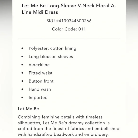 Nwt let me be long sleeve vneck Floral Midi Dress - Picture 7 of 7